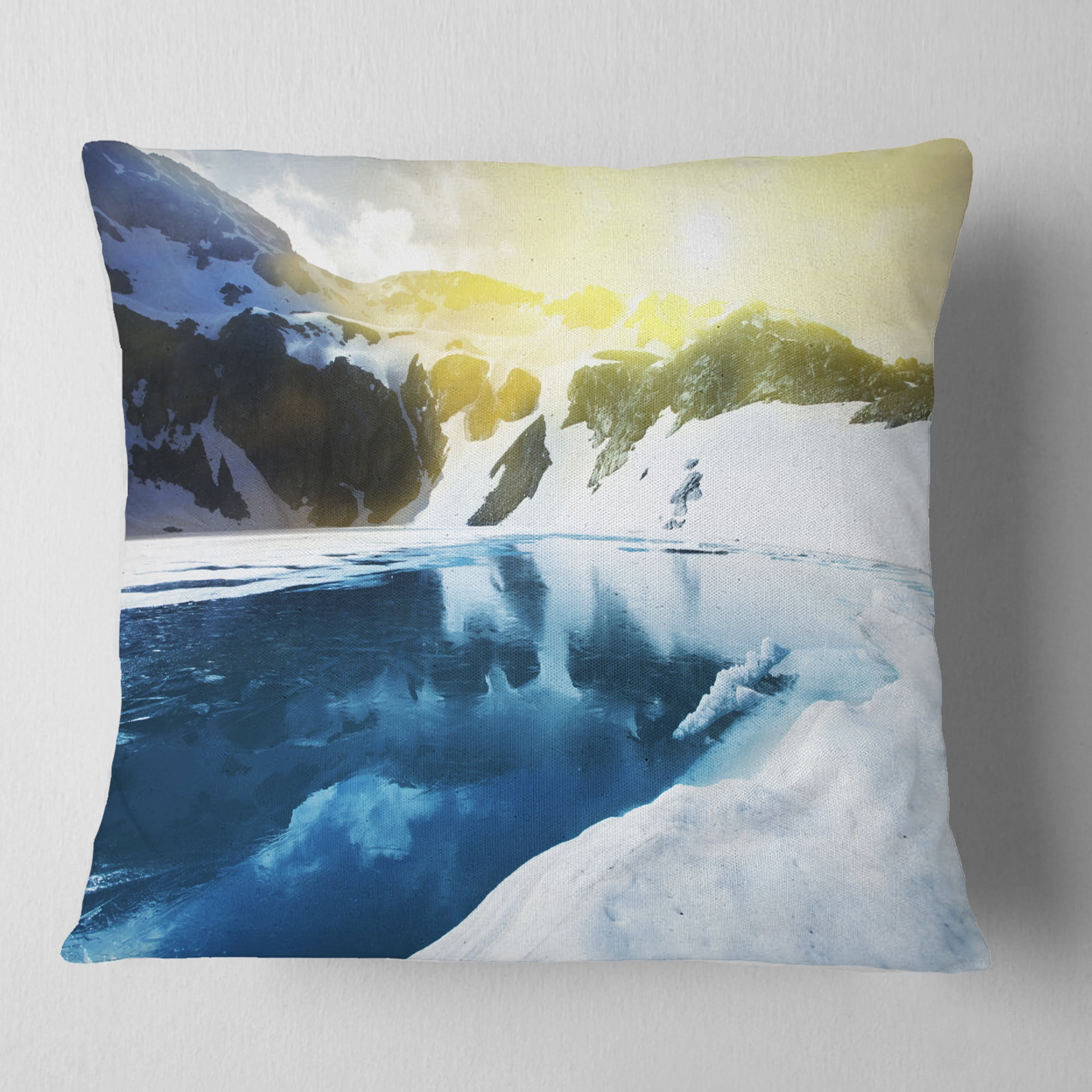 Designart Large Blue High Mountains Lake - Landscape Printed Throw Pillow - 16x16