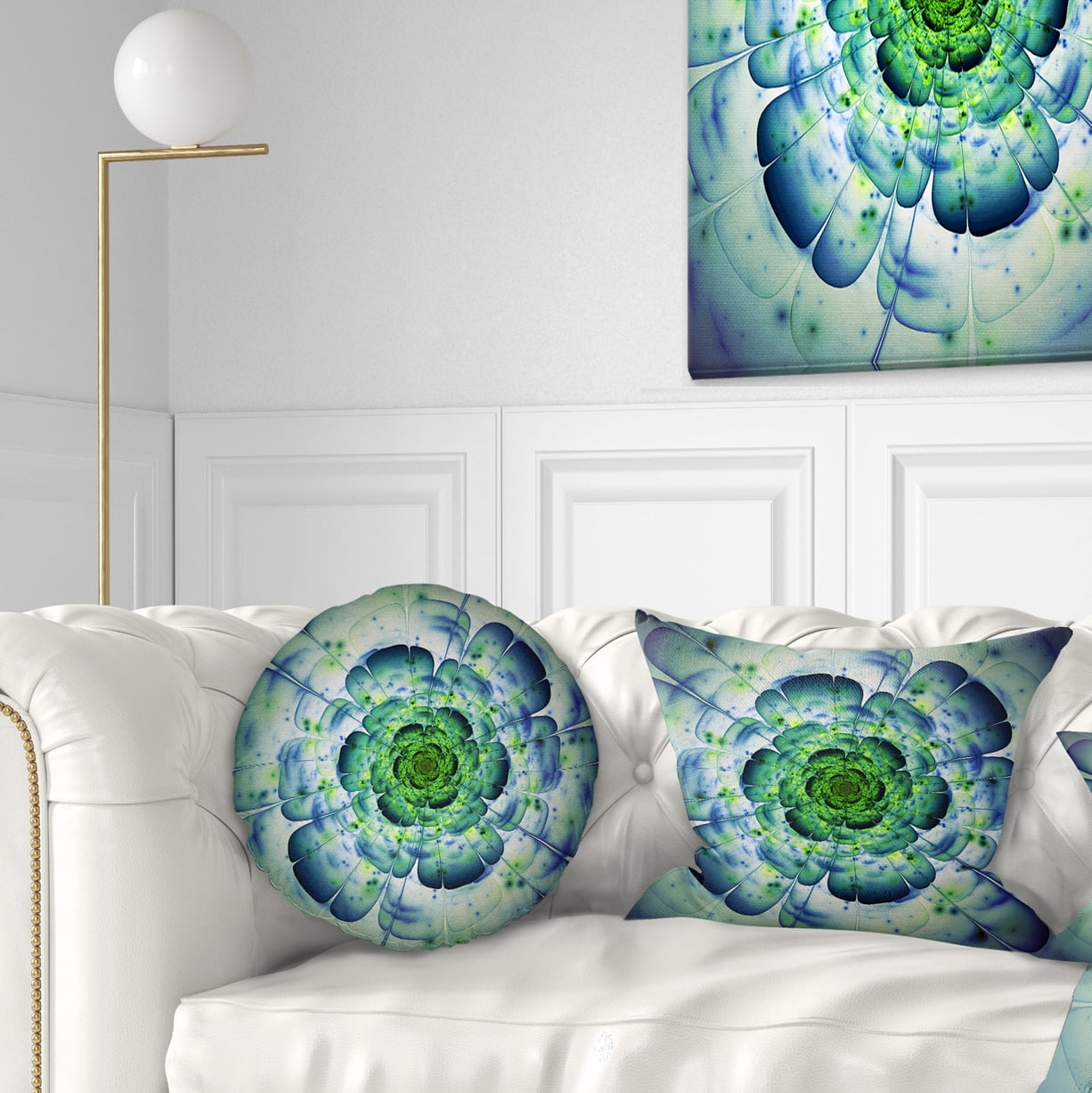Designart Large Blue Mandala Fractal Flower - Floral Throw Pillow - 12x20