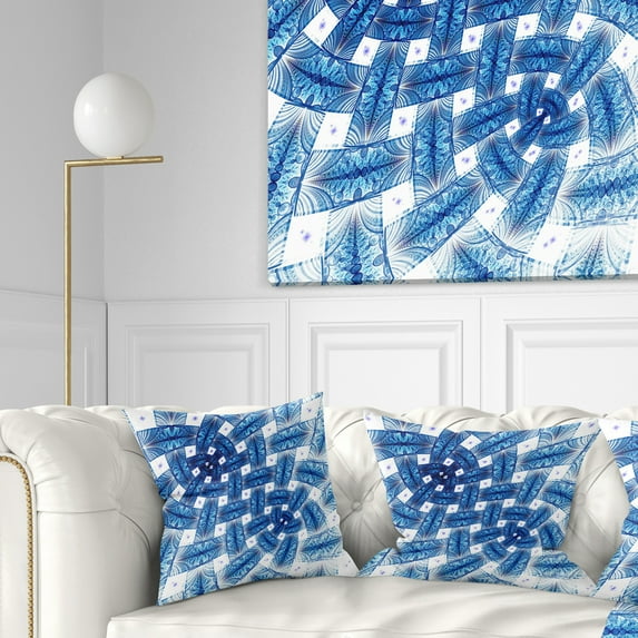 Designart Large Blue Symmetrical Flower Design - Floral Throw Pillow - 18x18