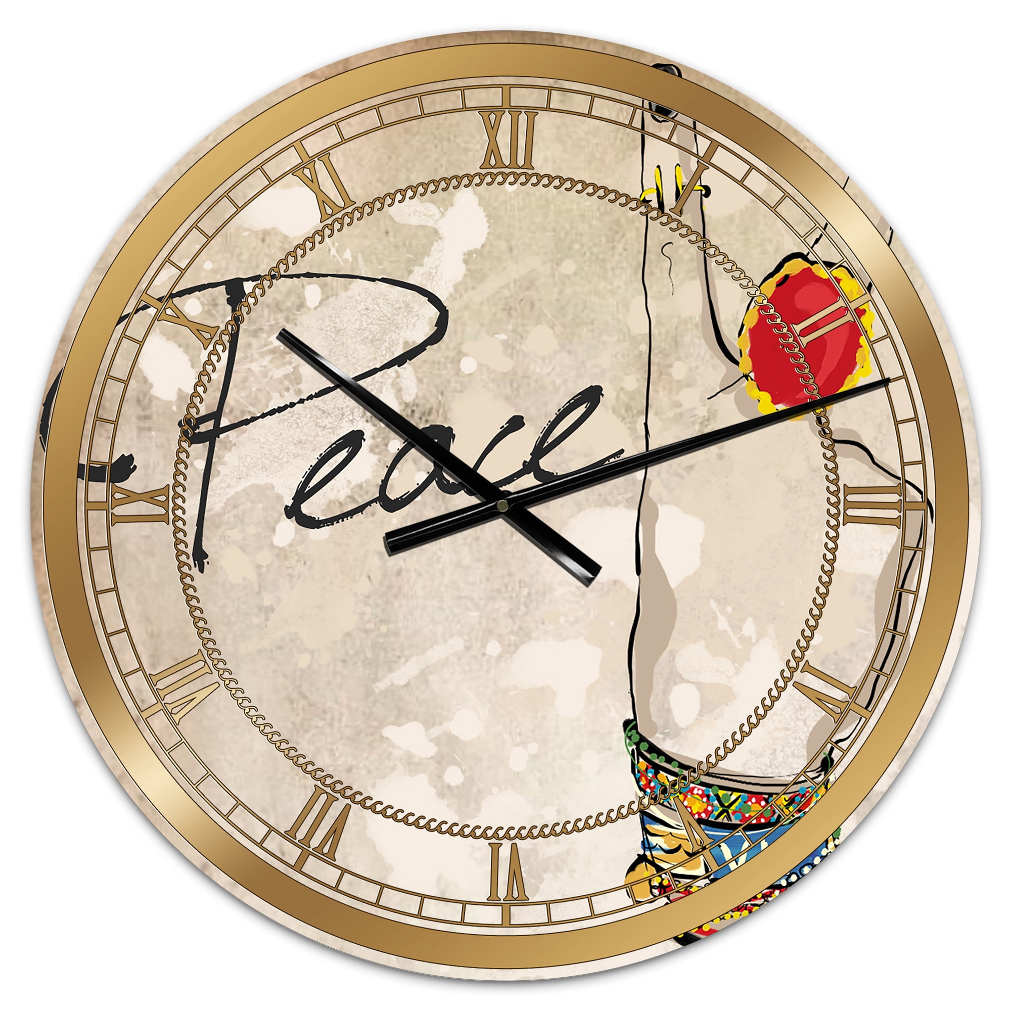 Designart Large Brown Analog Round Cottage Wall Clocks, CLM25463-C23
