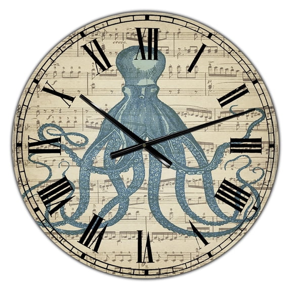 Designart Large Brown Analog Round Nautical,Coastal Wall Clocks, CLM25734-C23
