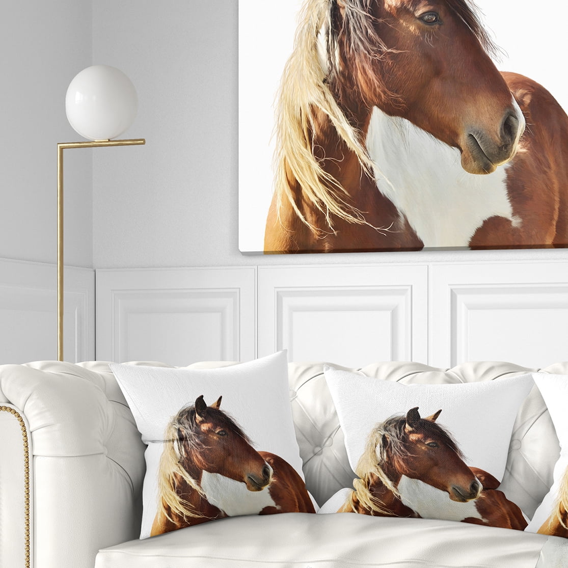 Designart Large Brown Horse Illustration - Animal Throw Pillow - 16x16