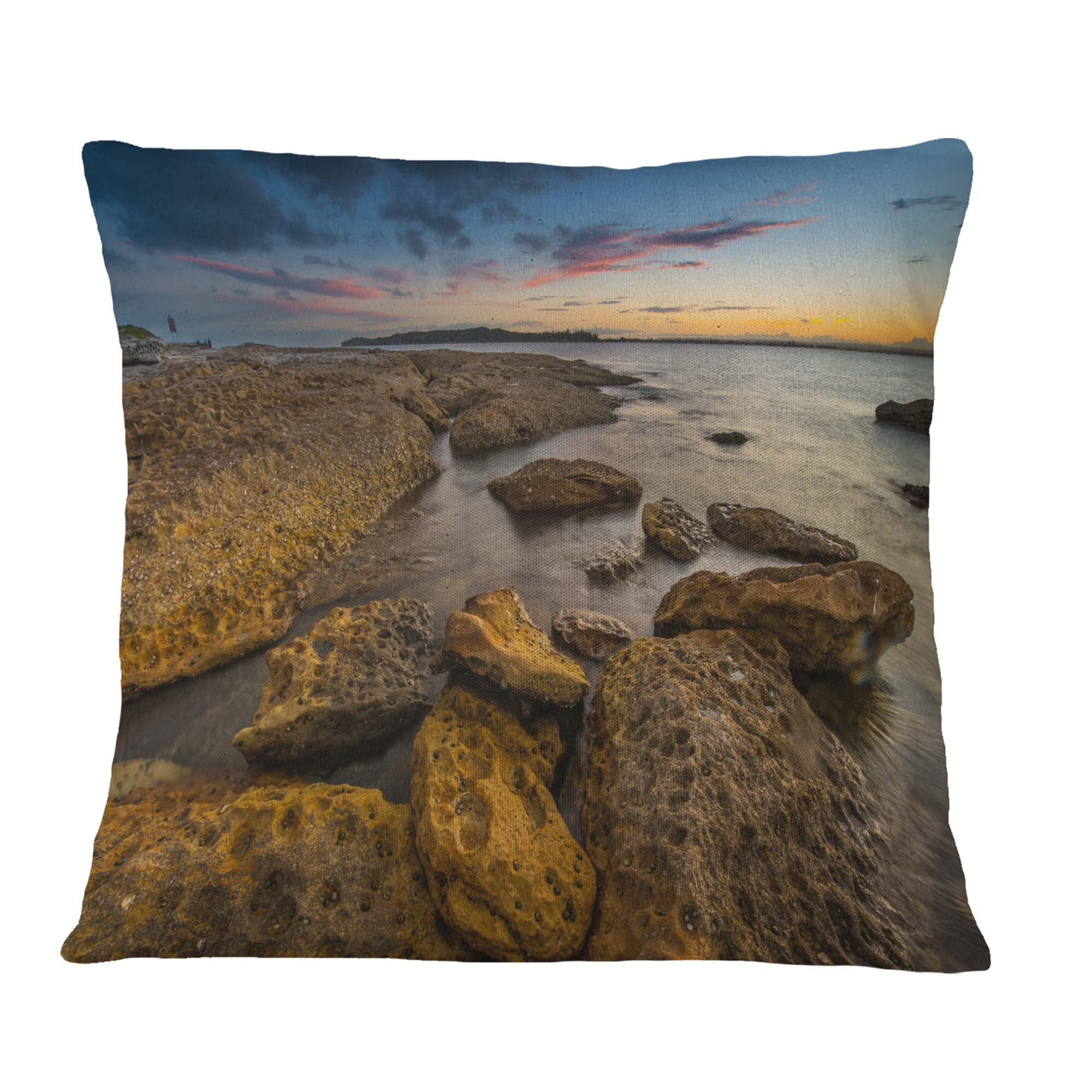 Designart Large Brown Rocks at Sydney Beach - Seashore Throw Pillow - 12x20