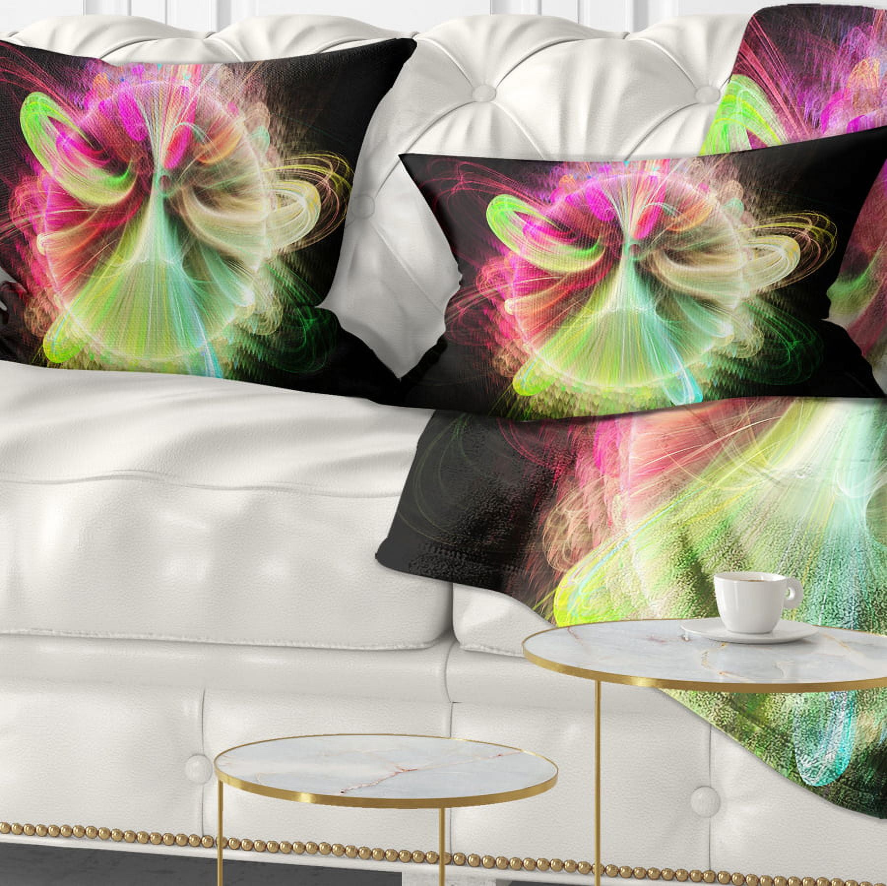 Designart Large Circle with Yellow Curves - Floral Throw Pillow - 12x20