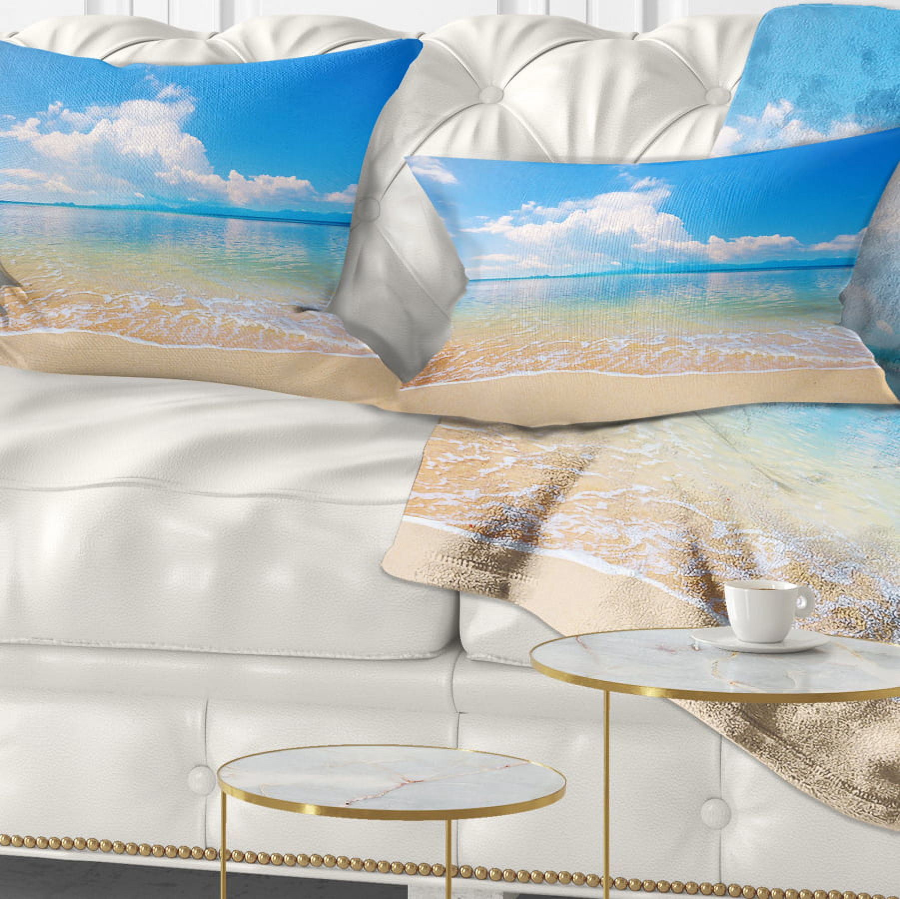 Designart Large Clouds Over Calm Beach - Seashore Photo Throw Pillow - 12x20