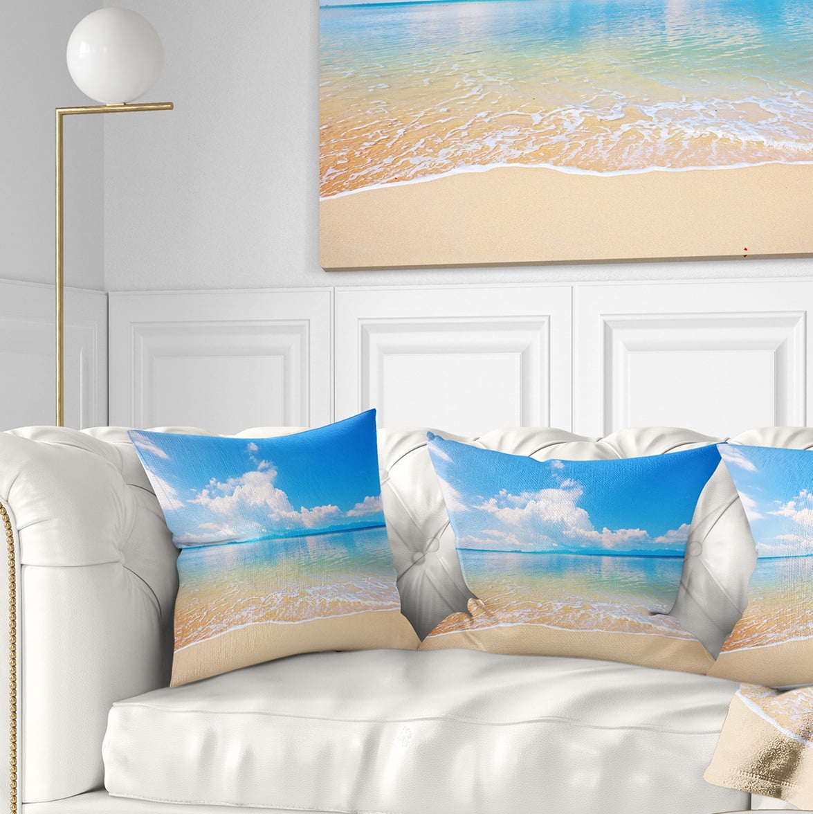 Designart Large Clouds Over Calm Beach - Seashore Photo Throw Pillow - 18x18