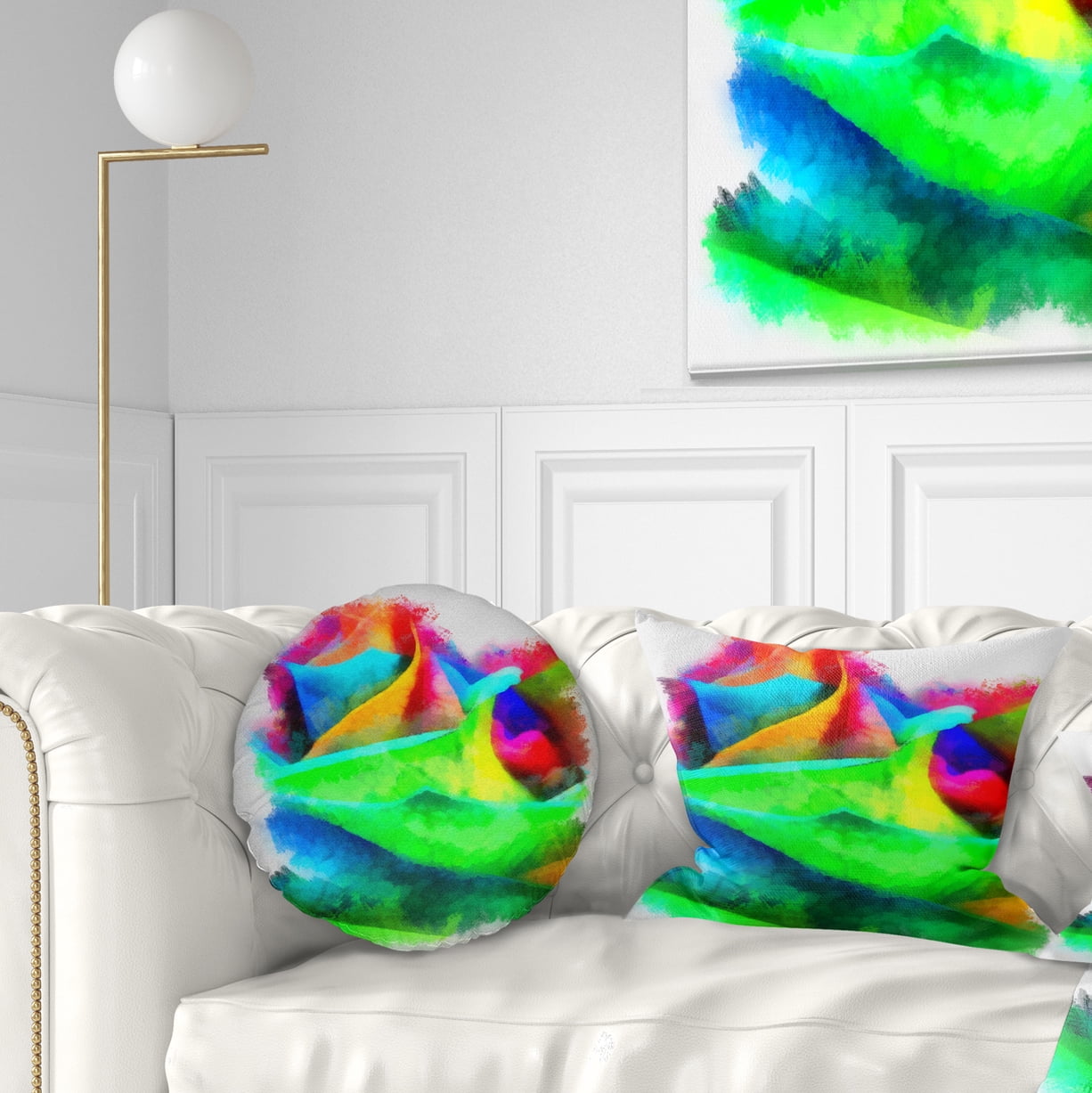Designart Large Colorful Rose Watercolor - Floral Throw Pillow - 12x20
