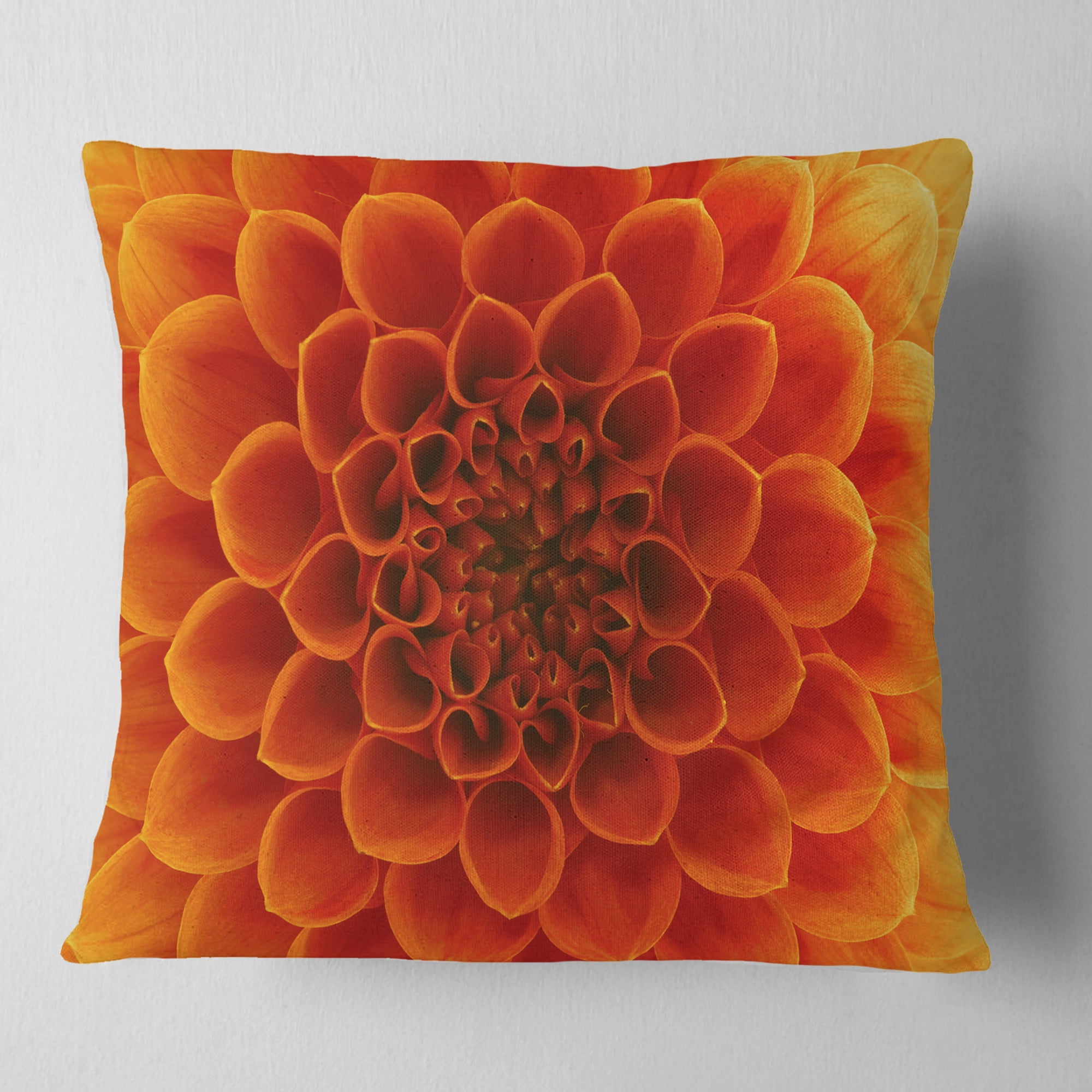 Designart Large Dark Yellow Flower and Petals - Floral Throw Pillow - 16x16