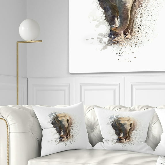 Designart Large Elephant Portrait - Animal Throw Pillow - 16x16
