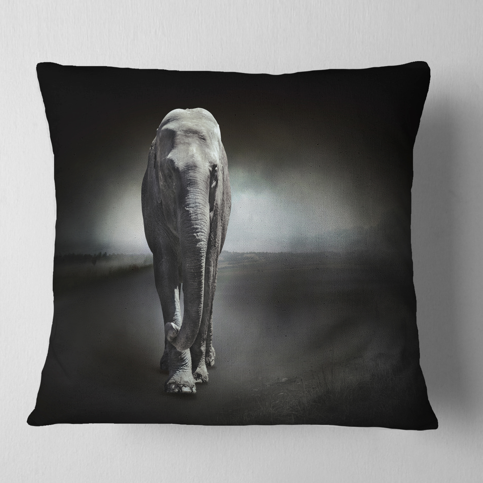 Designart Large Elephant on Black - Animal Throw Pillow - 16x16