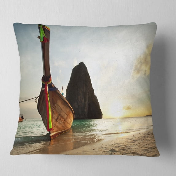 Designart Large Fishing Ship in andaman - Seashore Throw Pillow - 16x16