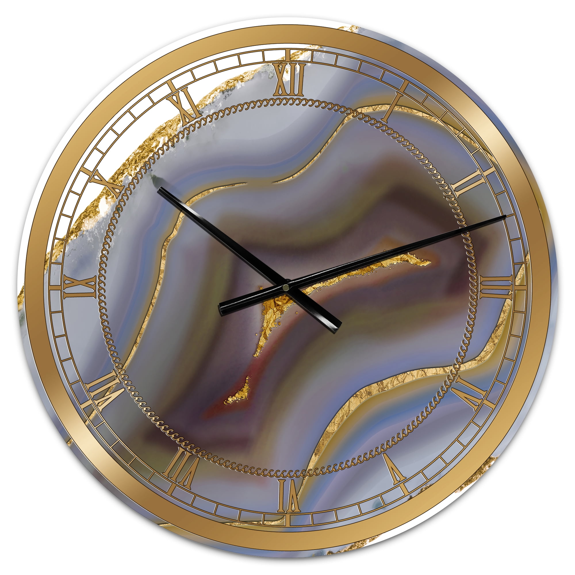 Designart Large Gold Analog Round Fashion Wall Clocks, CLM25711-C23