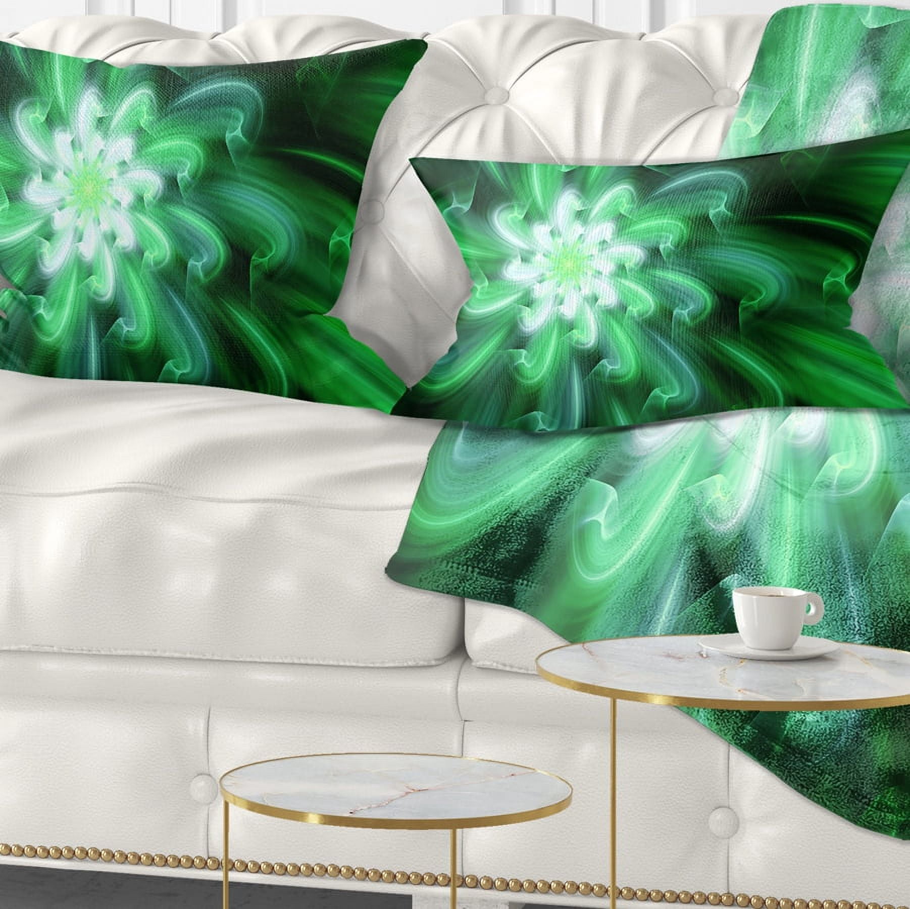 Designart Large Green Exotic Flower Petals - Floral Throw Pillow - 12x20