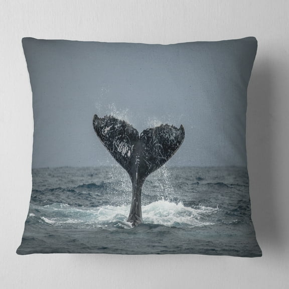 Designart Large Humpback Whale Tail - Animal Throw Pillow - 16x16