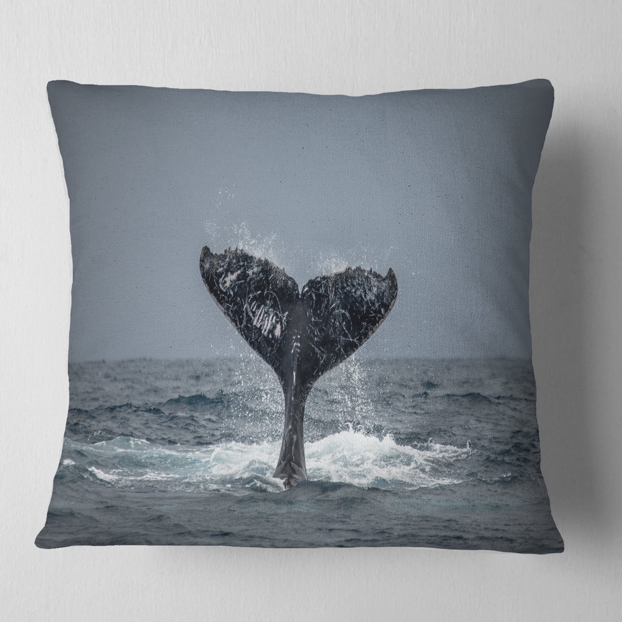 Designart Large Humpback Whale Tail - Animal Throw Pillow - 18x18