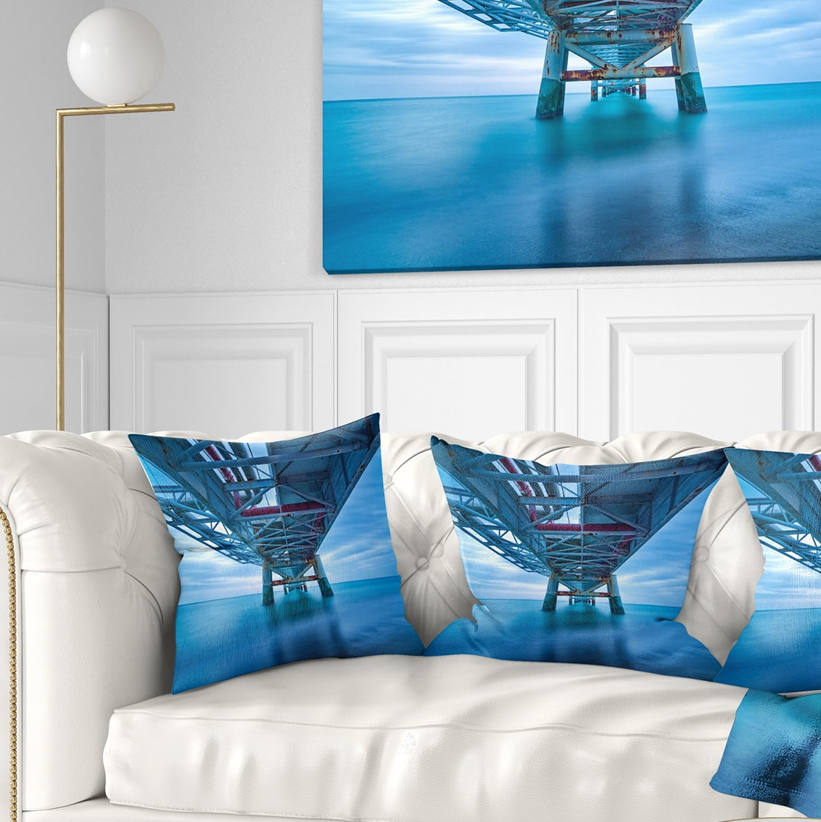 Designart Large Industrial Pier - Seascape Throw Pillow - 16x16