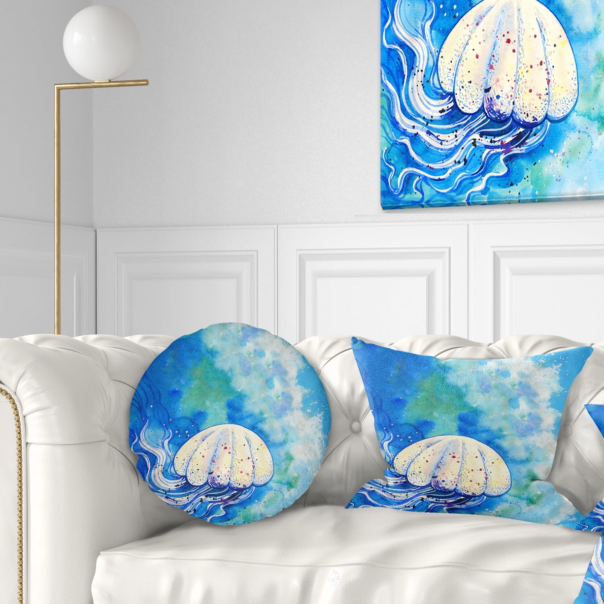 Designart Large Jellyfish Watercolor - Abstract Throw Pillow - 12x20