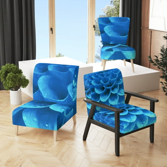 Designart "Large Light Blue Flower And Petals" Upholstered Floral Accent Chair - Arm Chair