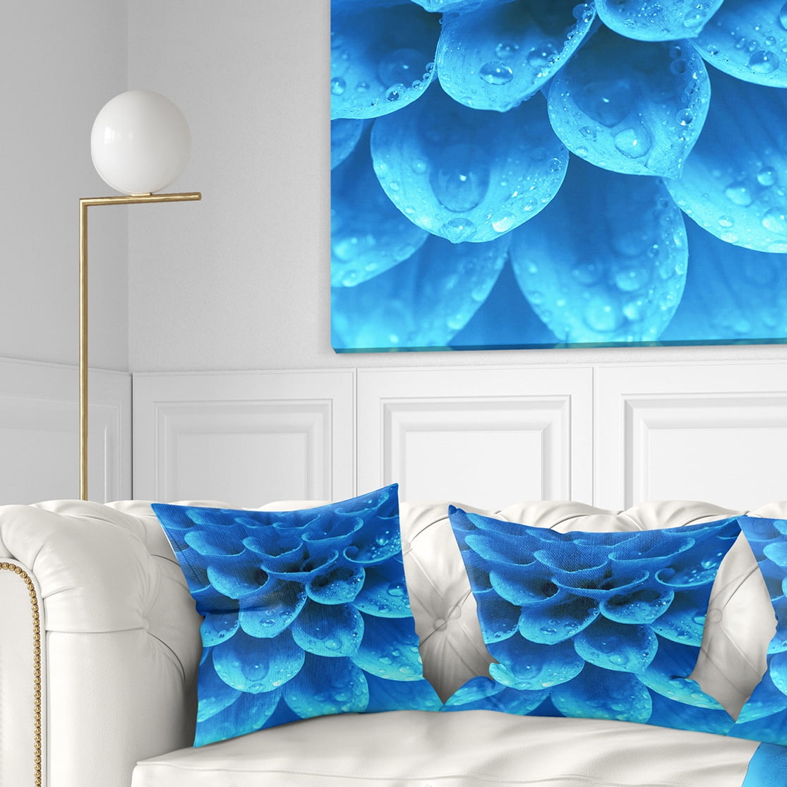 Designart Large Light Blue Flower and Petals - Floral Throw Pillow - 18x18
