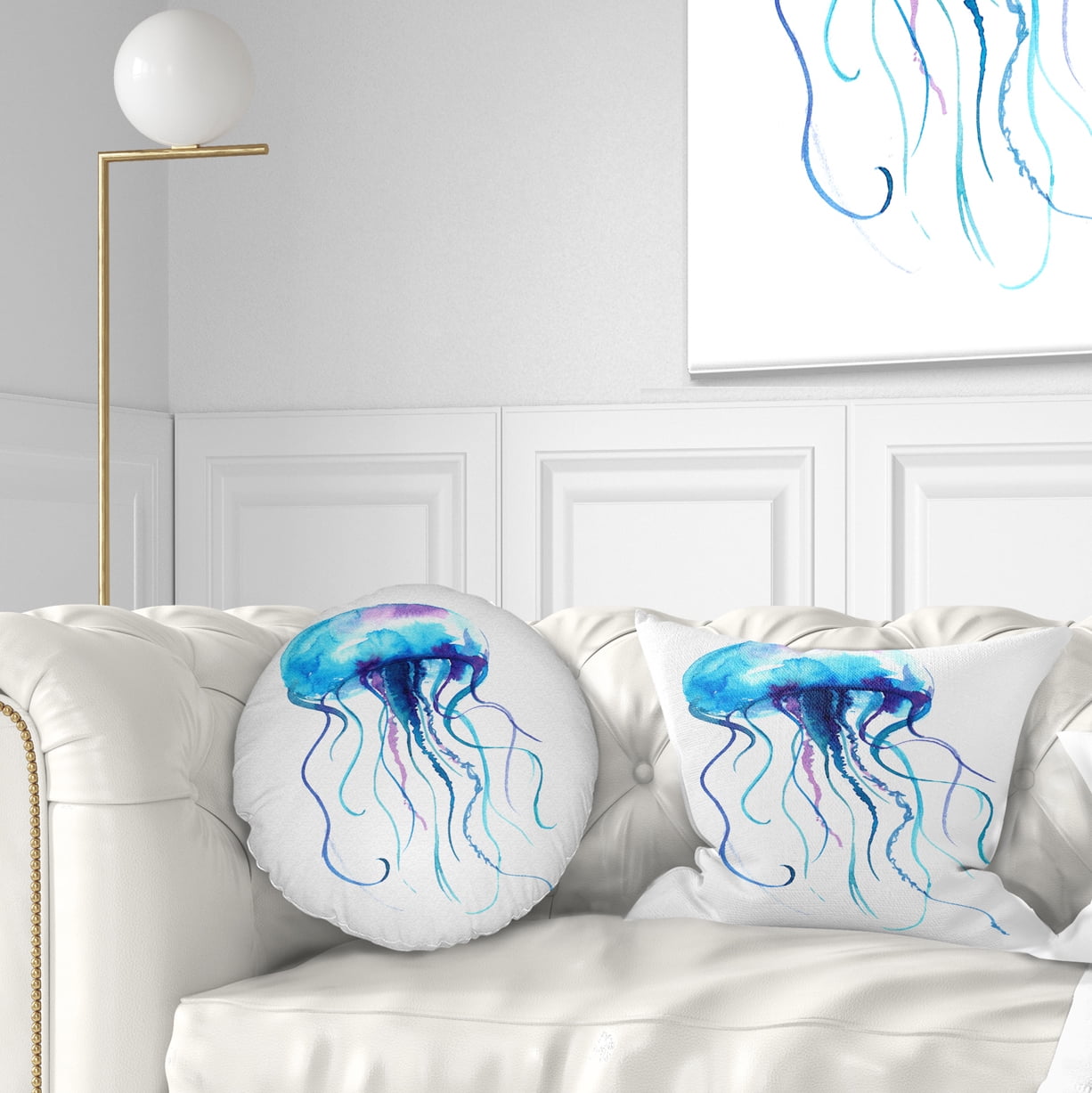 Designart Large Light Blue Jellyfish - Animal Throw Pillow - 12x20