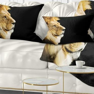 Designart Large Lion Portrait on Black - African Throw Pillow - 12x20