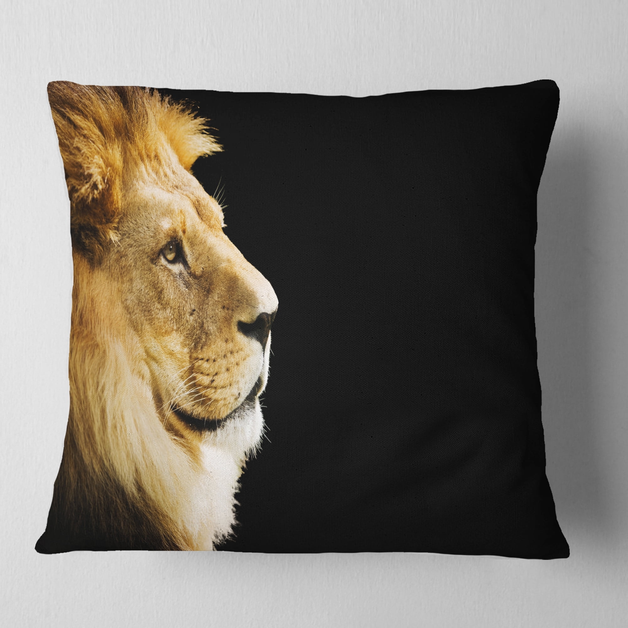 Designart Large Lion Portrait on Black - African Throw Pillow - 18x18