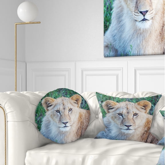 Designart Large Lion Relaxing in Forest - African Wall Throw Pillow - 12x20