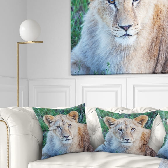 Designart Large Lion Relaxing in Forest - African Wall Throw Pillow - 16x16