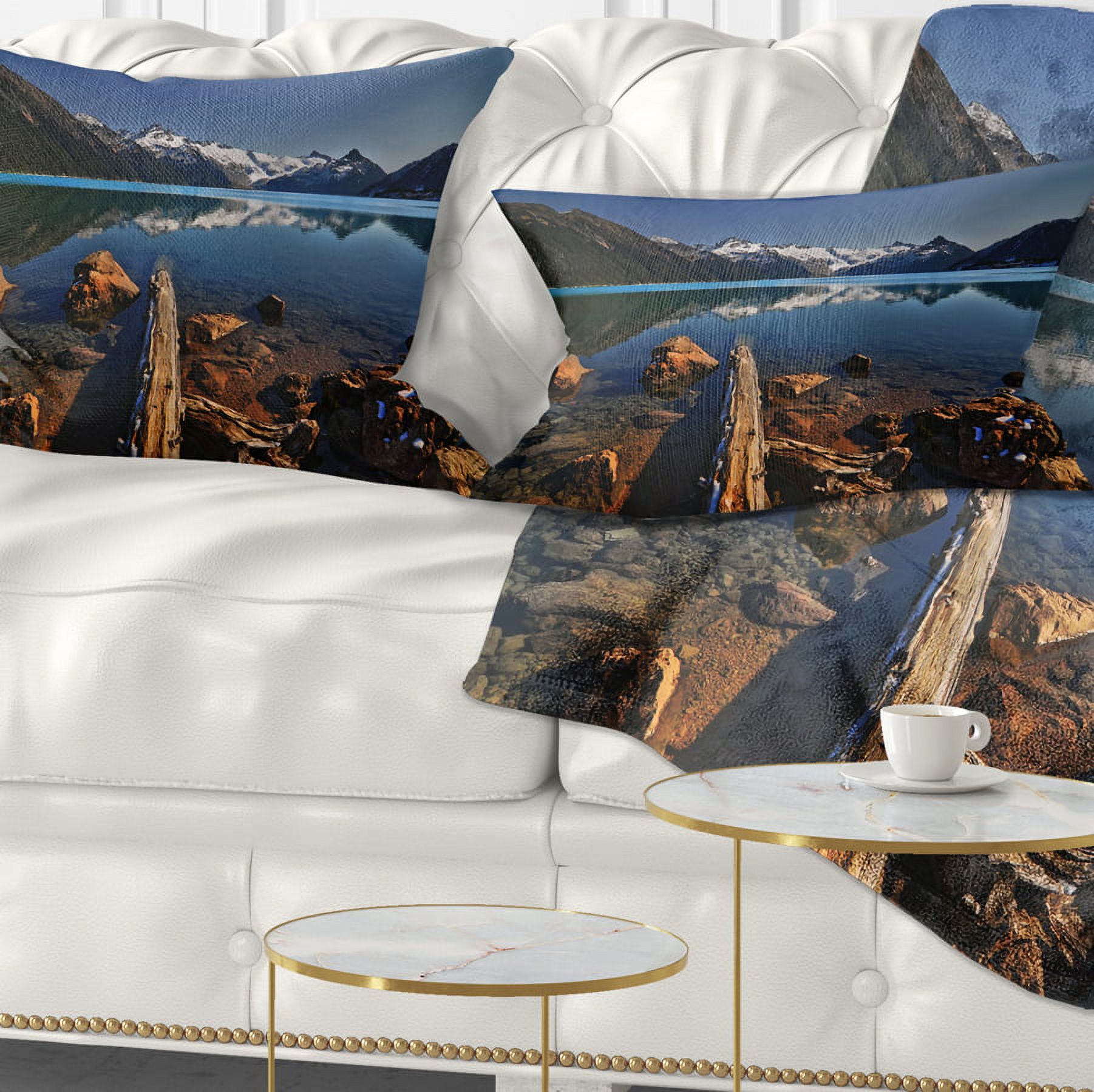 Designart Large Logs in Mountain Lake - Landscape Printed Throw Pillow - 12x20