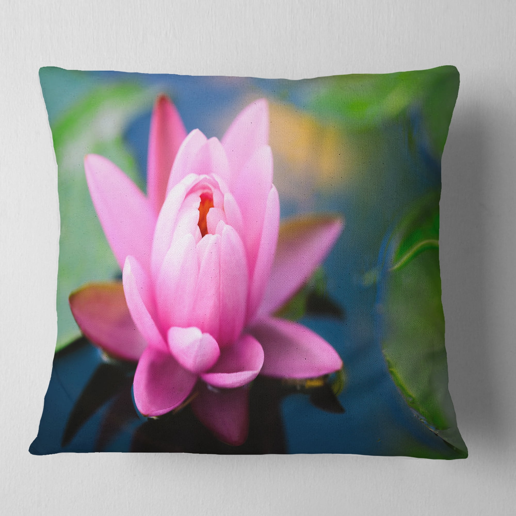 Designart Large Lotus Flower in the Pond - Floral Throw Pillow - 16x16