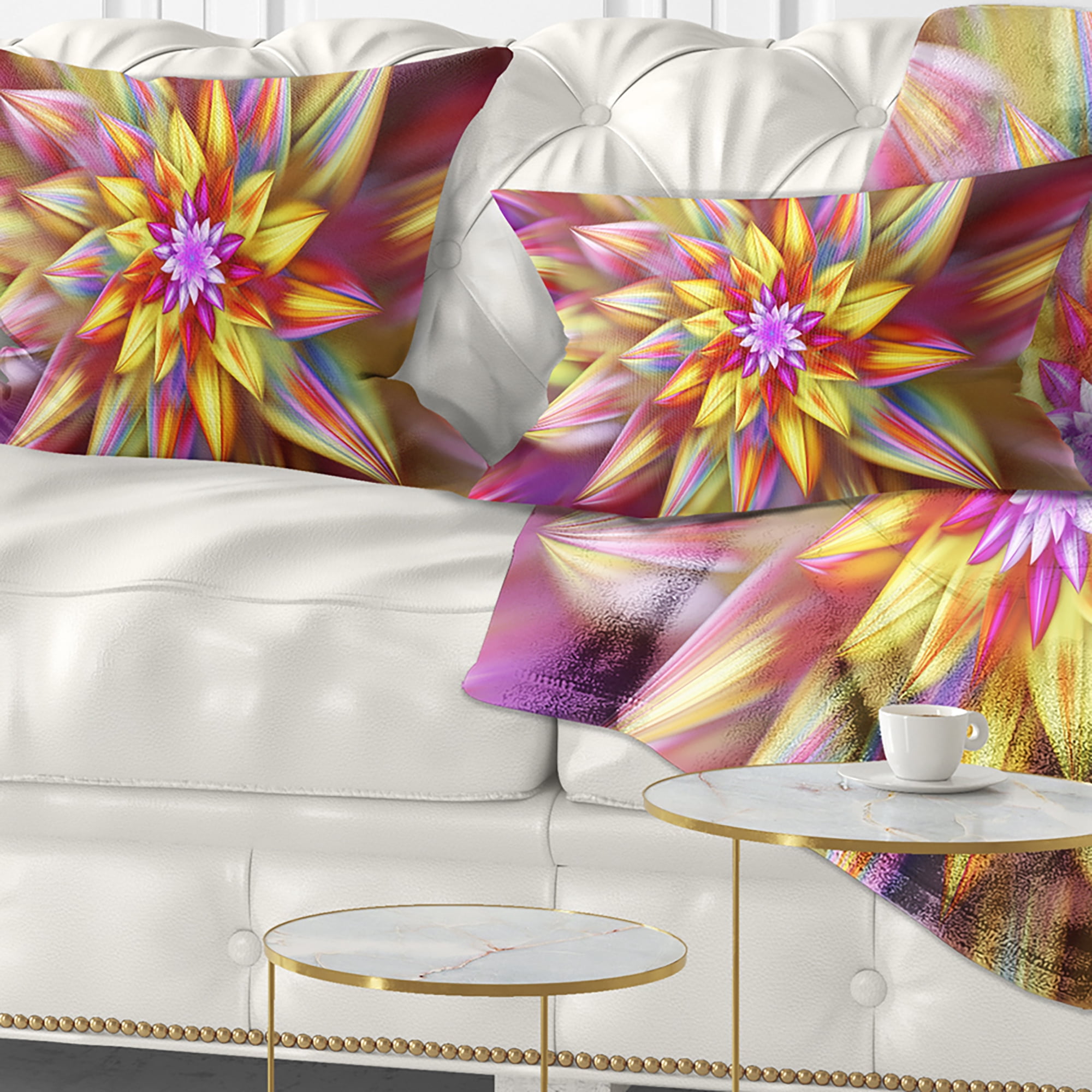 Designart Large Multi Color Alien Fractal Flower - Floral Throw Pillow - 12x20