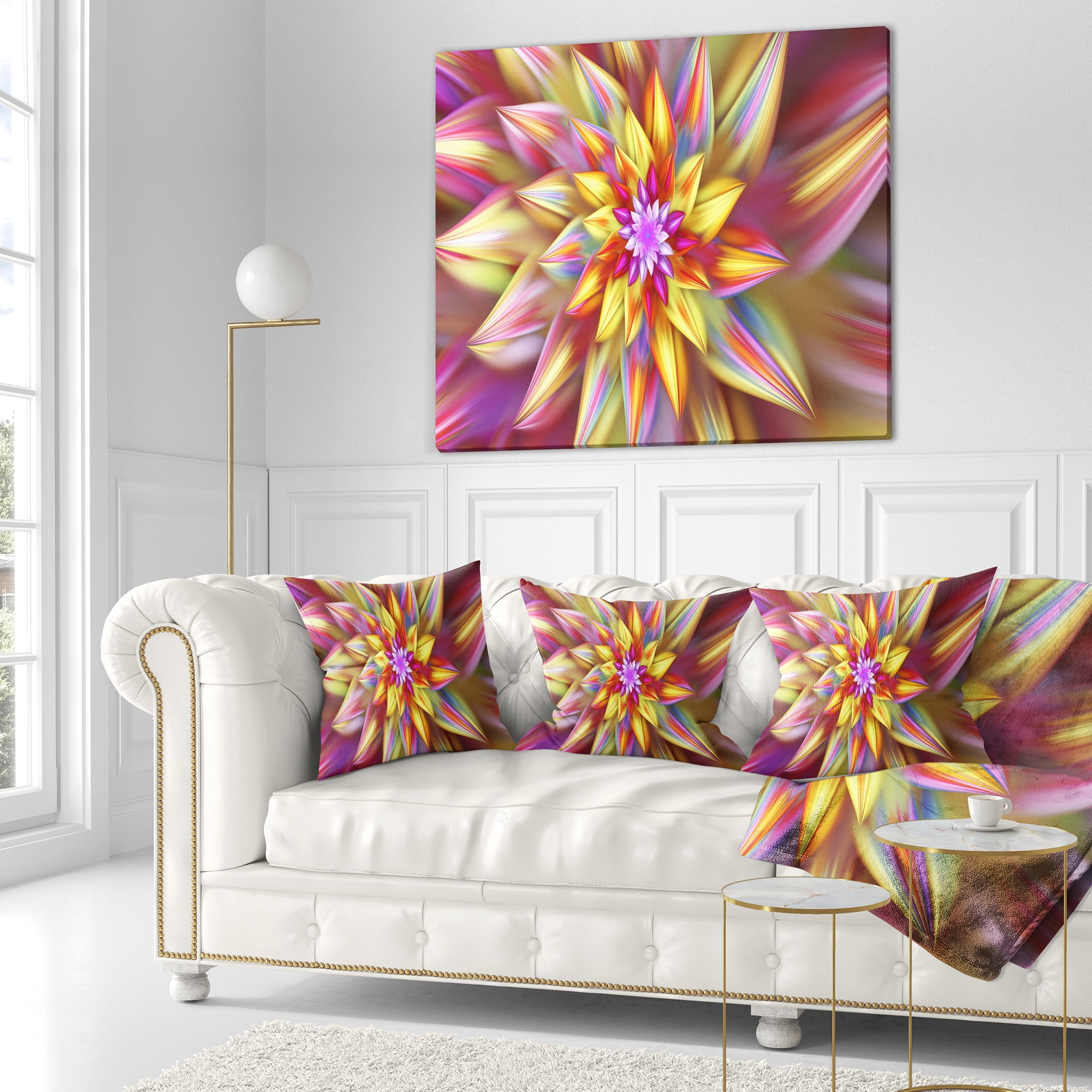 Designart Large Multi Color Alien Fractal Flower - Floral Throw Pillow - 18x18
