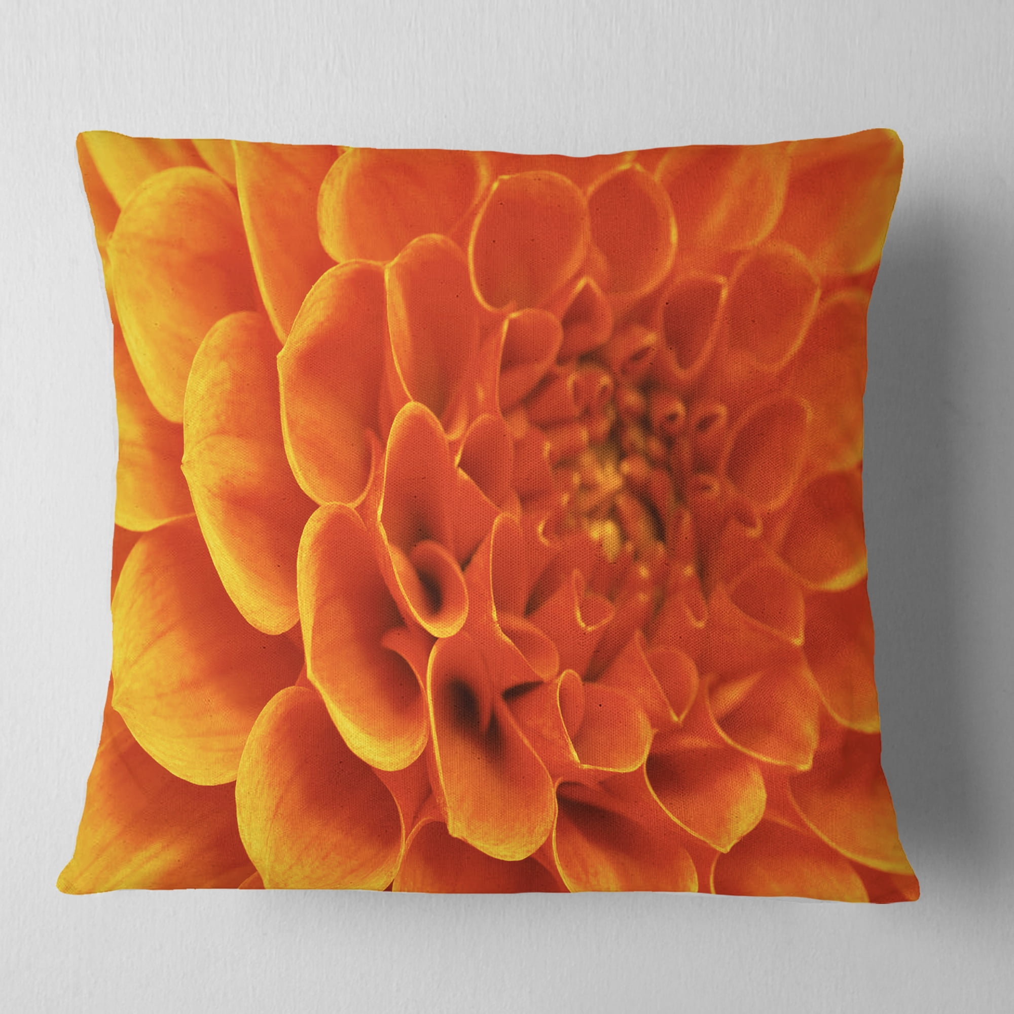 Designart Large Orange Flower and Petals - Floral Throw Pillow - 16x16