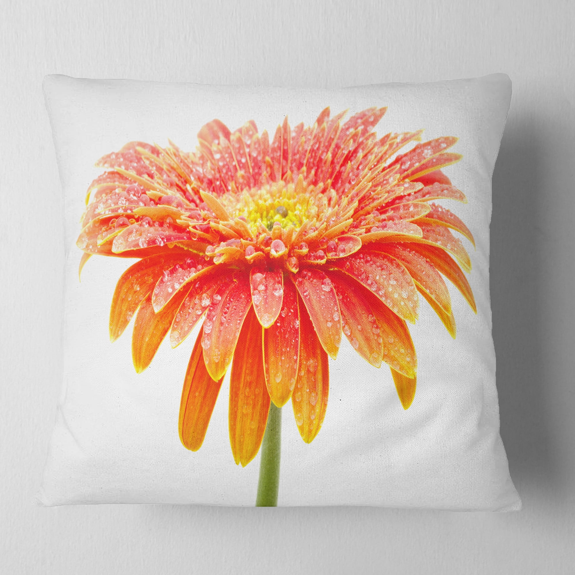 Designart Large Orange Gerbera on White - Floral Throw Pillow - 18x18