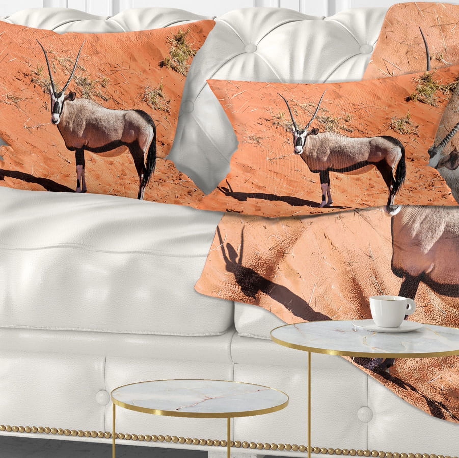 Designart Large Oryx in Bright Namib Desert - Animal Throw Pillow - 12x20