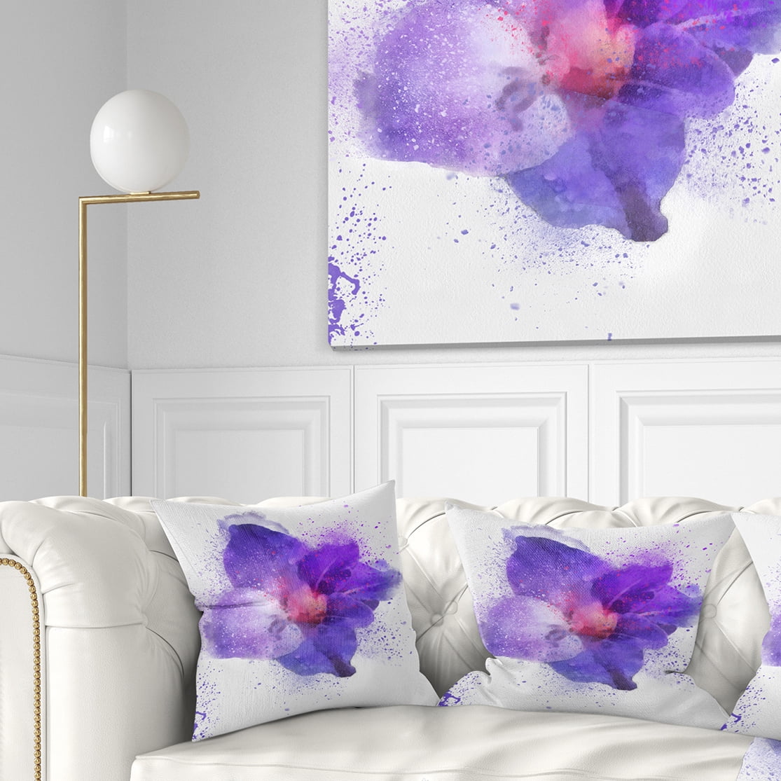 Designart Large Petal Watercolor Blue Flower - Floral Throw Pillow - 18x18