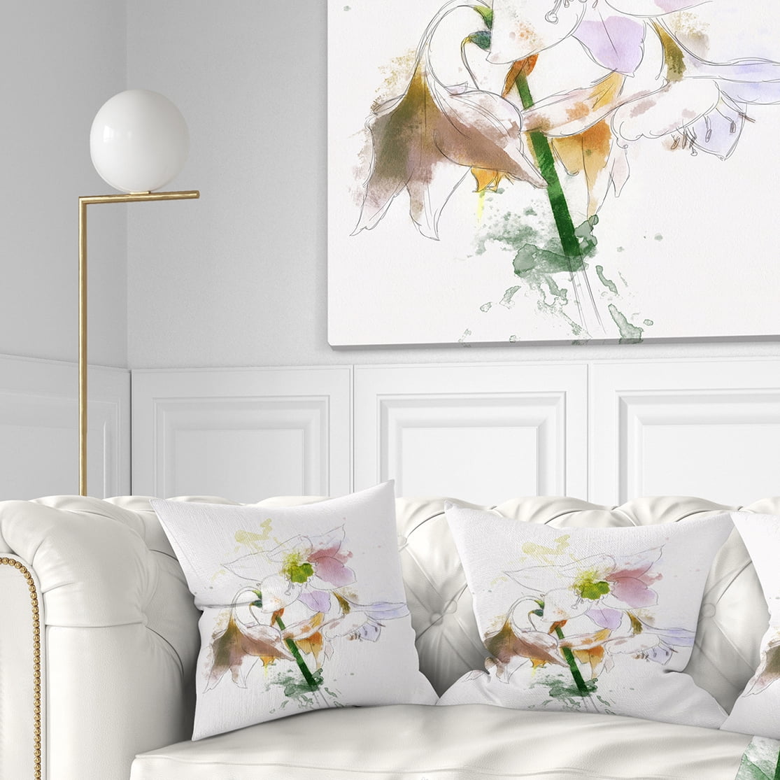 Designart Large Petal Watercolor Flower Sketch - Floral Throw Pillow - 16x16
