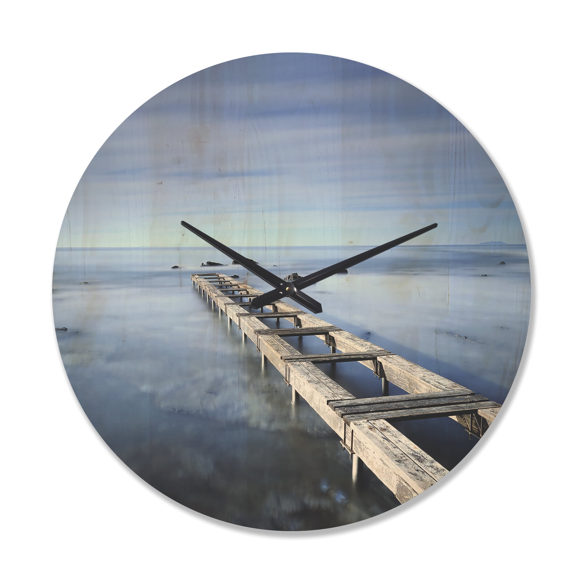 Designart 'Large Pier and Dark Blue Sky' Modern Wood Wall Clock