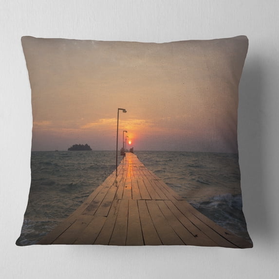 Designart Large Pier at Koh Rong Island - Modern Beach Throw Pillow - 18x18