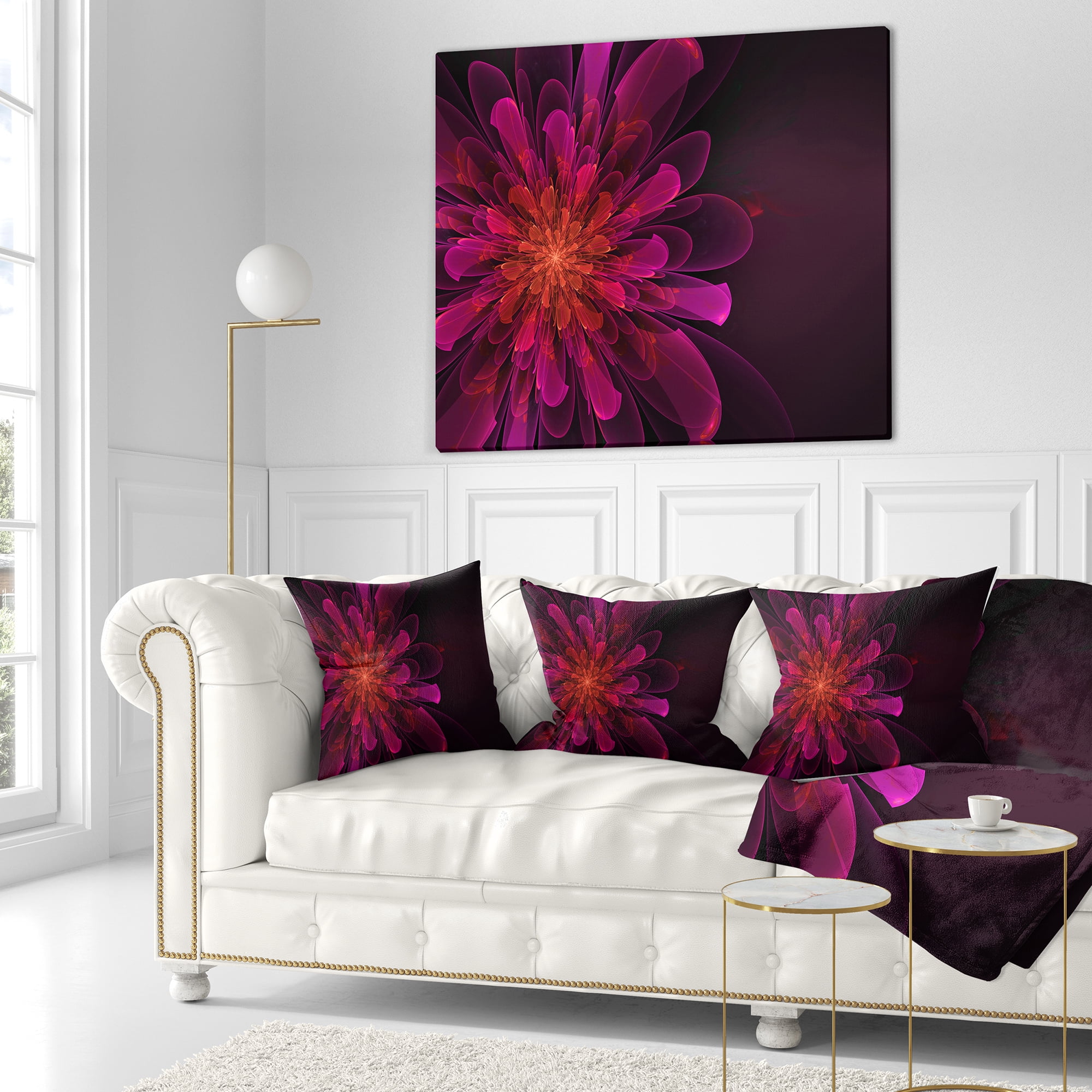 Designart Large Pink Alien Fractal Flower - Floral Throw Pillow - 18x18