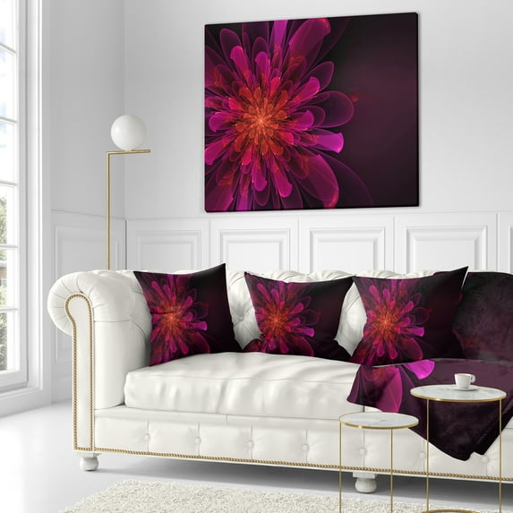 Designart Large Pink Alien Fractal Flower - Floral Throw Pillow - 18x18