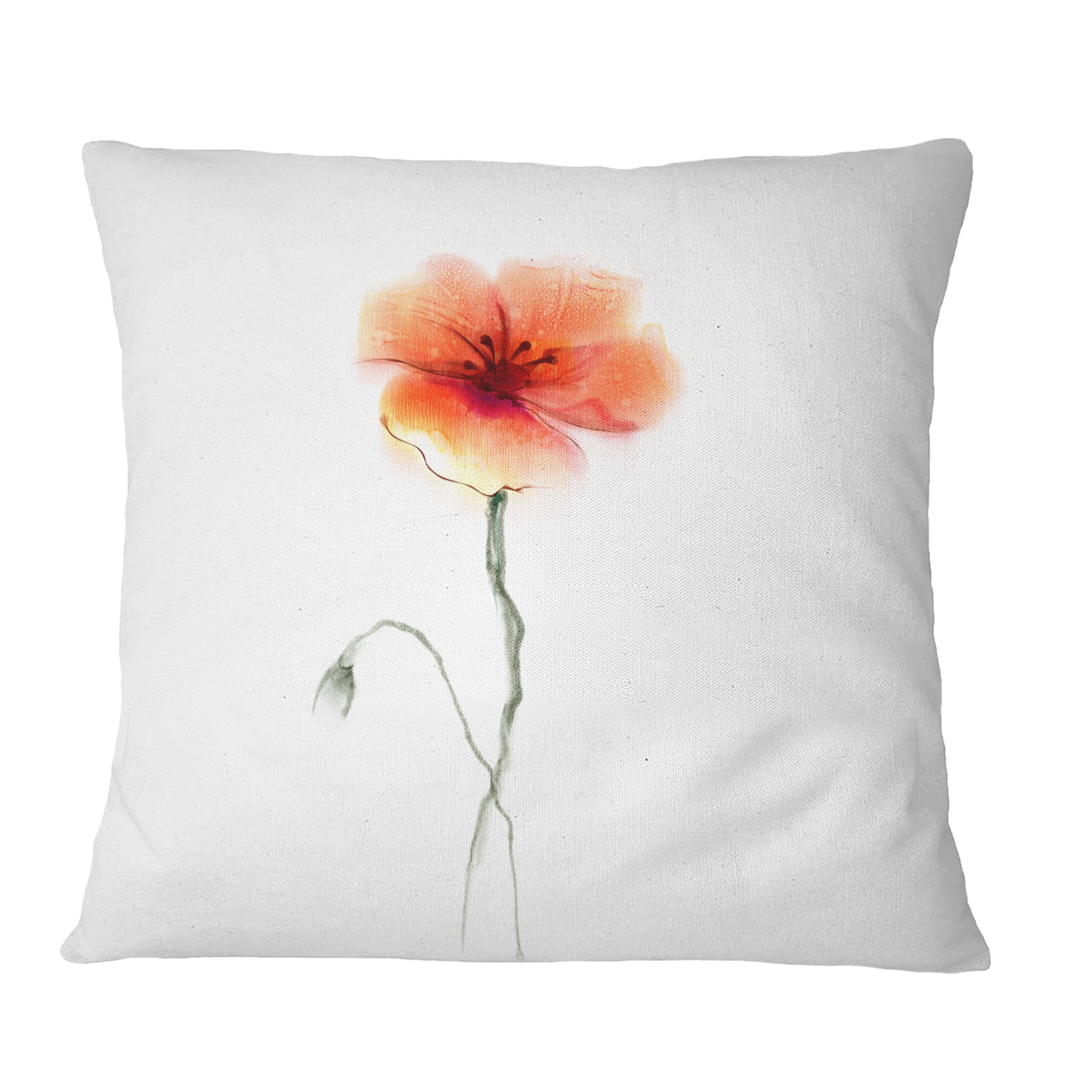 Designart Large Pink and Red Poppy Flower - Flower Throw Pillow - 18x18