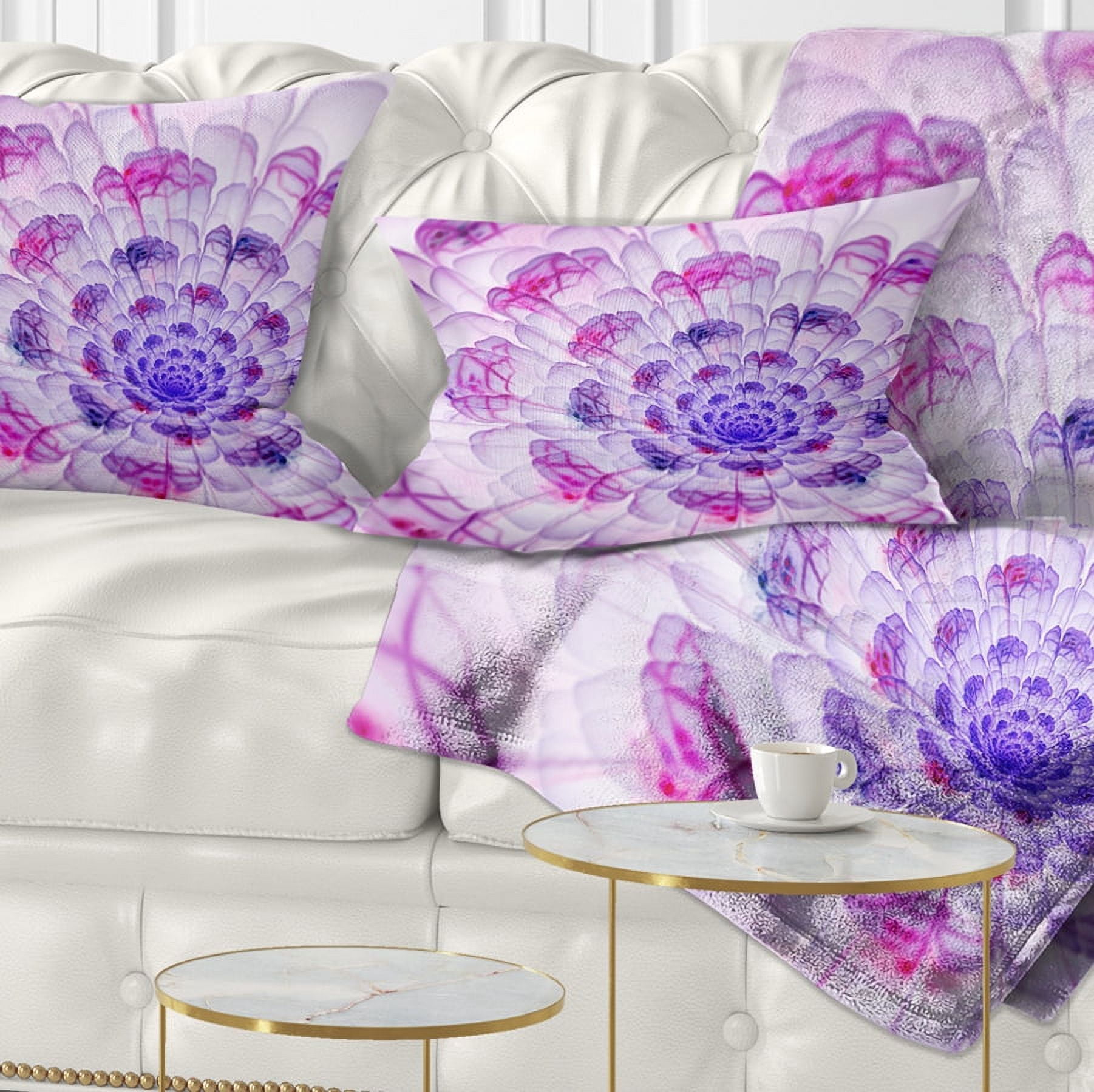 Designart Large Purple Fractal Flower Petals - Floral Throw Pillow - 12x20