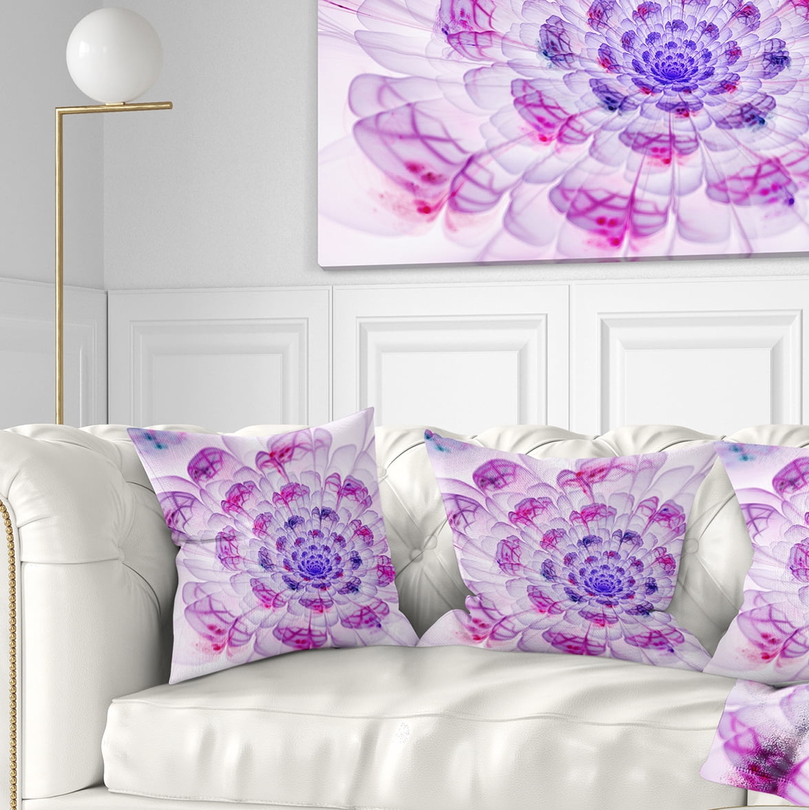 Designart Large Purple Fractal Flower Petals - Floral Throw Pillow - 16x16