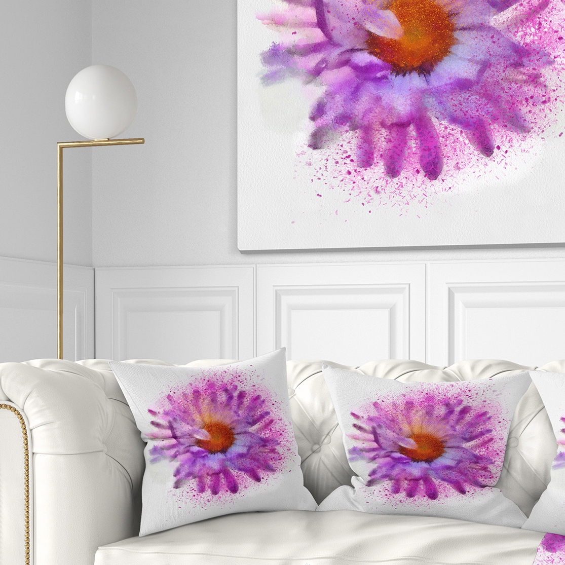 Designart Large Purple Watercolor Flower - Floral Throw Pillow - 16x16