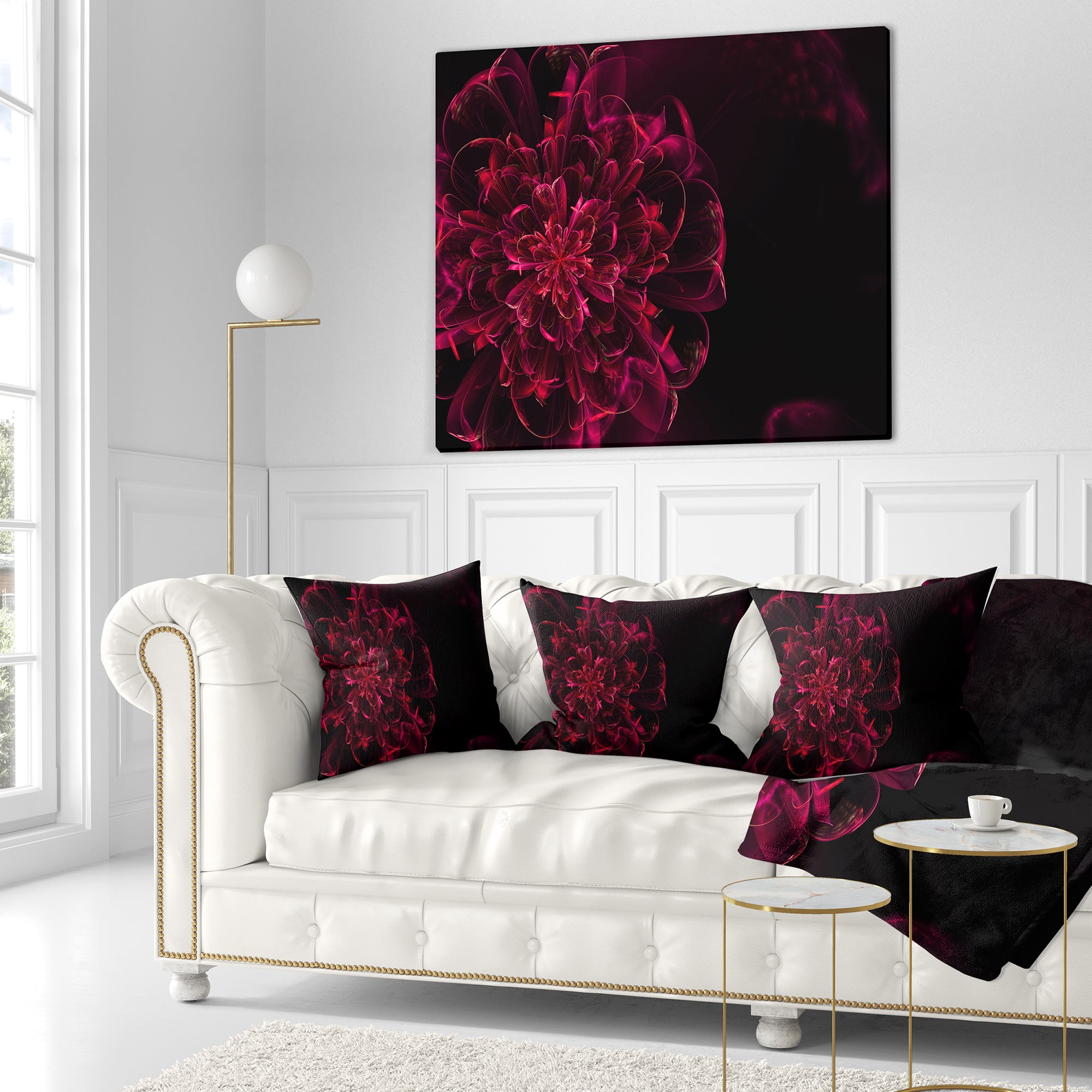 Designart Large Red Alien Fractal Flower - Floral Throw Pillow - 18x18