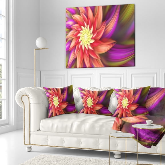 Designart Large Red Purple Alien Flower - Floral Throw Pillow - 16x16