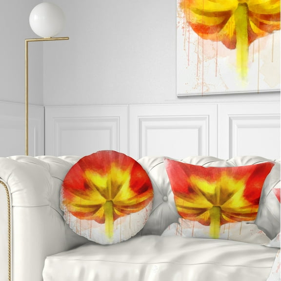 Designart Large Red Yellow Flower Watercolor - Floral Throw Pillow - 12x20
