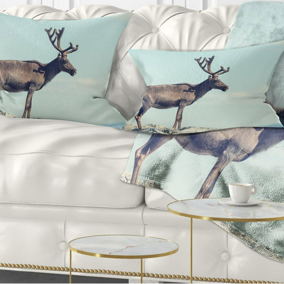Designart Large Reindeer in Norway - Abstract Throw Pillow - 12x20