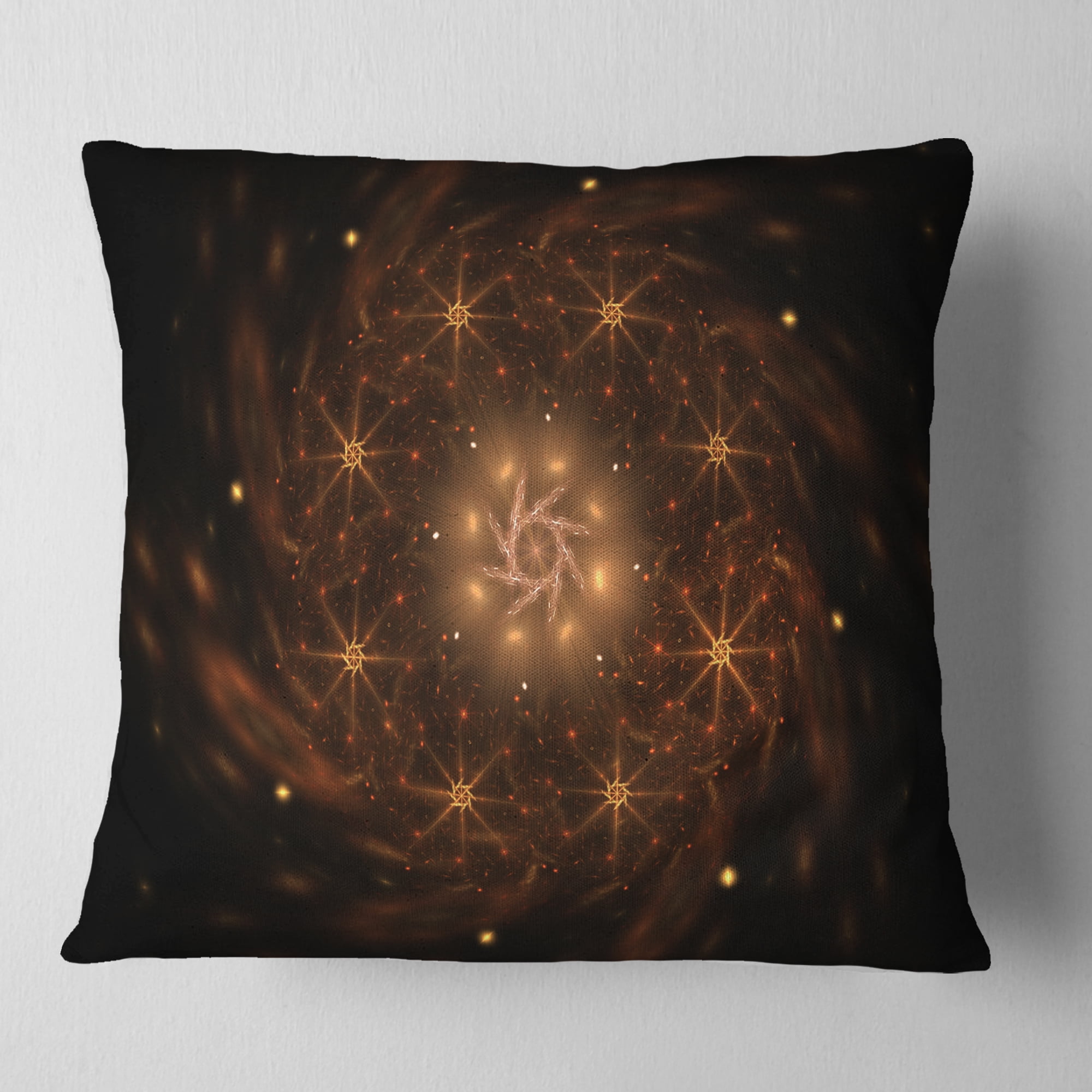 Designart Large Rounded Brown Fractal Flower - Floral Throw Pillow - 16x16